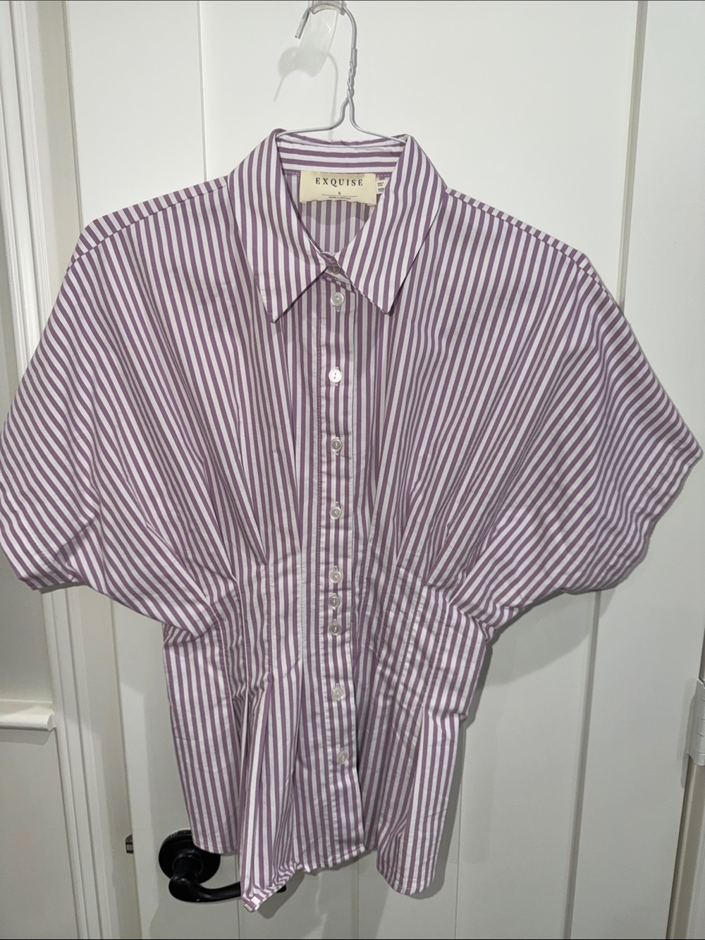 Exquise Lavender-White Striped Button-Down Shirt